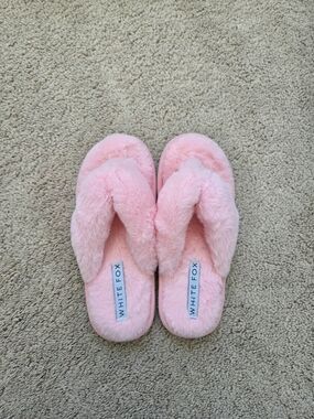 White Fox Boutique Pink Fluffy Fuzzy Slide Slippers